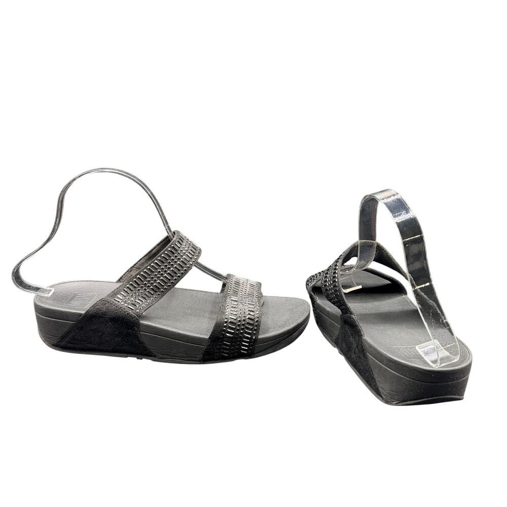 Fitflop Black Slip-On Wedge Sandals with Decorative Straps